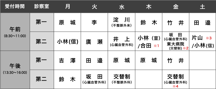 外来診療医師担当表